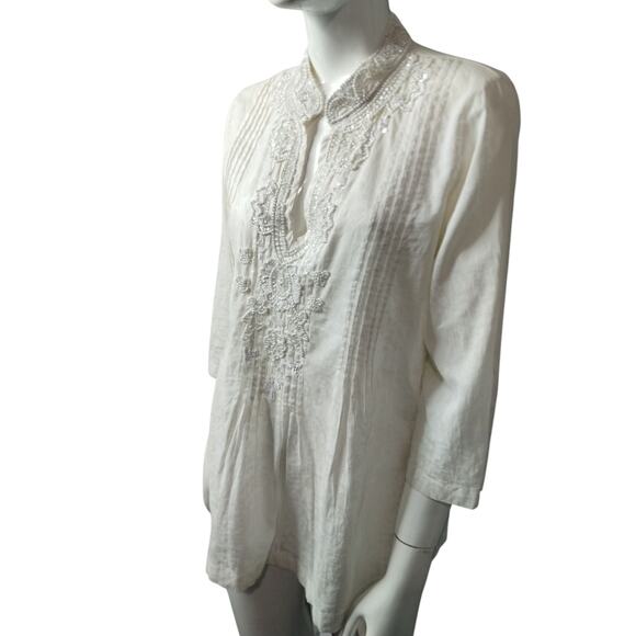 Lilly Pulitzer Embellished Pleaded Bohemian Beachy Pintuck Cotton Top size S - Picture 9 of 14